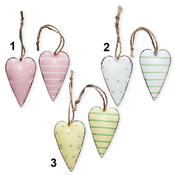 Srdce závěs kov 2ks 7cm mix